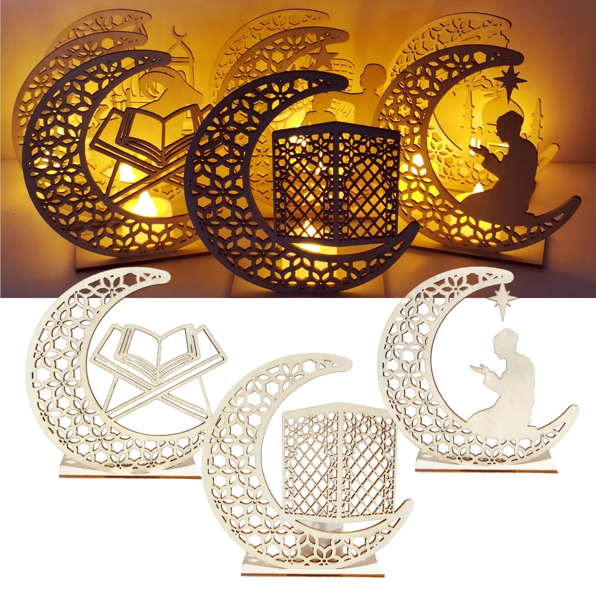 Fengrise Wooden EID Mubarak Decor 2023 Happy Ramadan Decor for Home Islamic Muslim Party Supplies Ramadan Kareem Eid Al Adha