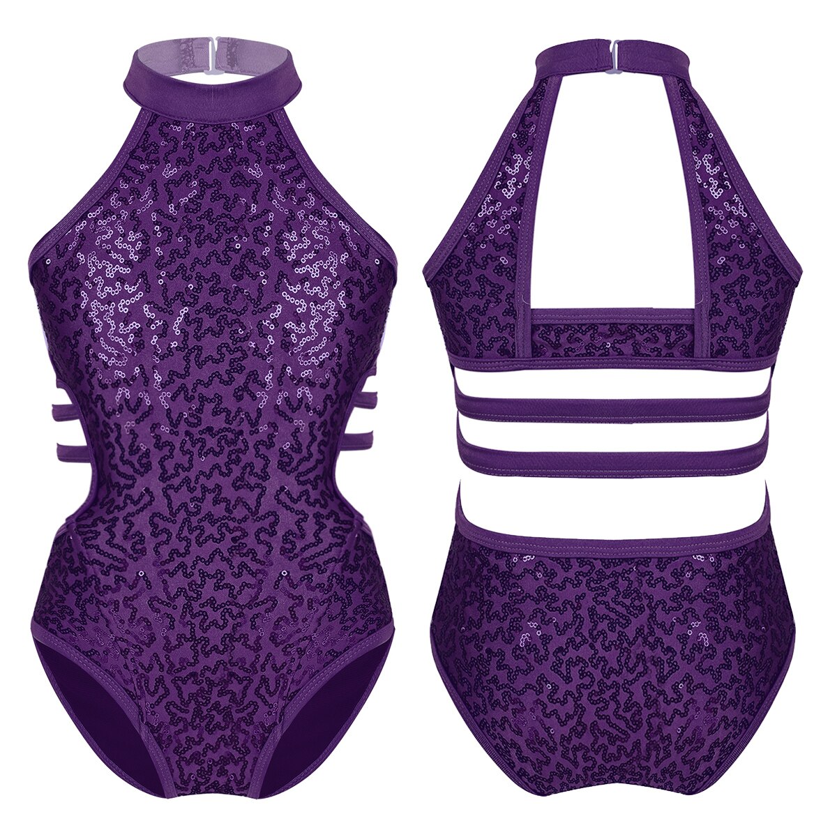 Kids Girls Gymnastics Leotards Child Sparkly Sequins Dancewear Sleeveless