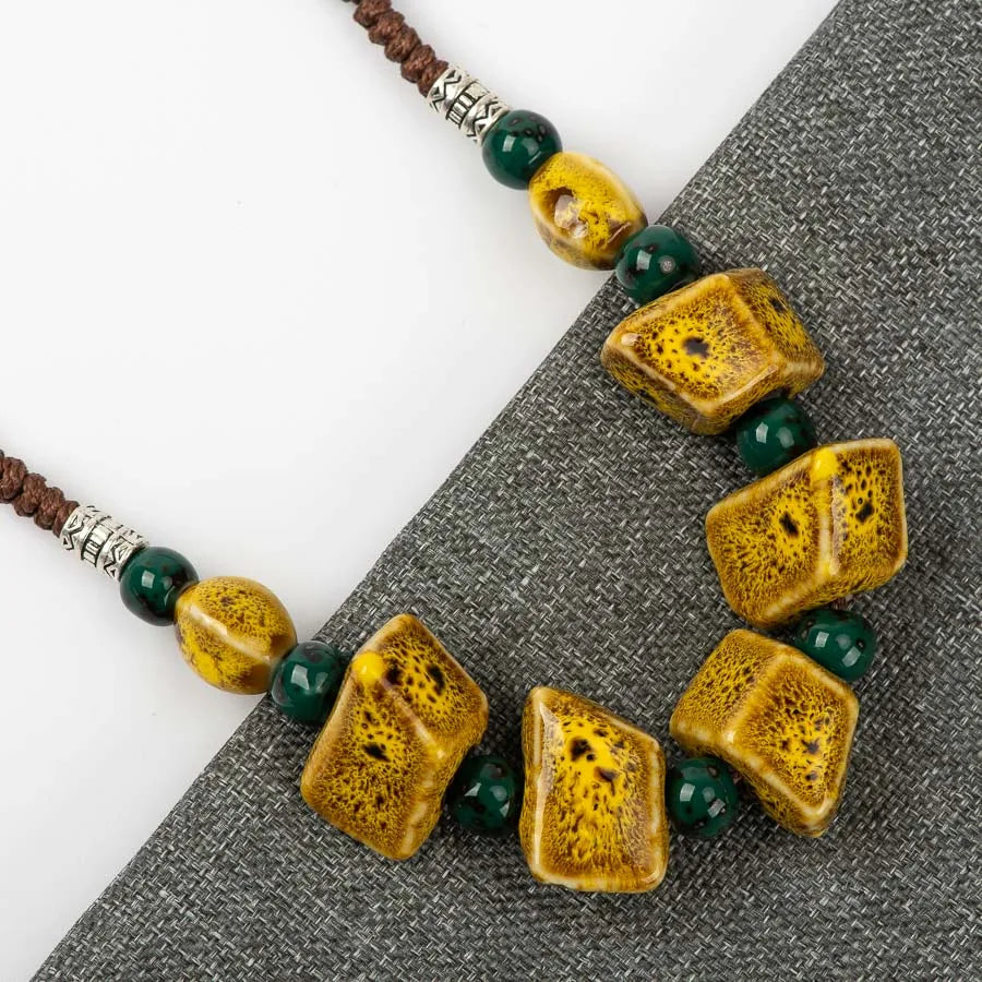 Colorful Irregular Shape Ceramic Beads Neckalce Artware Antique Necklaces & Pendants for Women #FY567