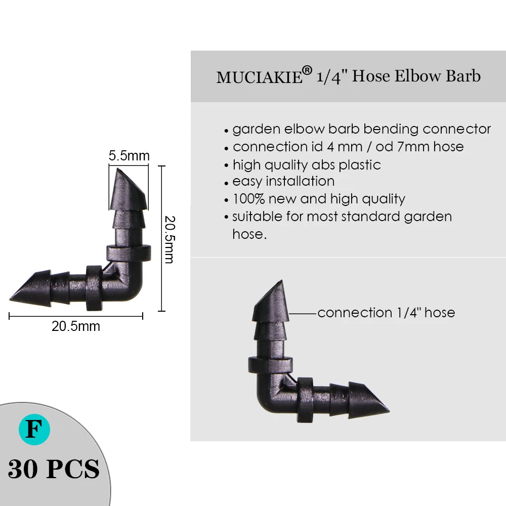 MUCIAKIE Sprinkler Irrigation 1/4 Inch Barb Tee Single Double Barb Barbed Water Pipe Connectors for 4/7mm Hose Garden Fitting