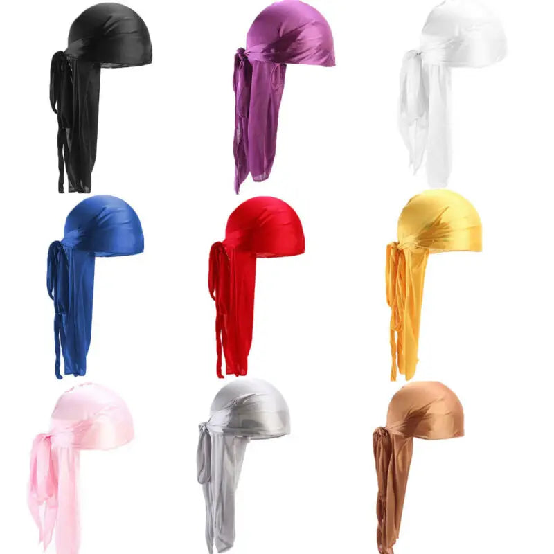 Fashion Men's Satin Durags Bandanna Turban Wigs Pirate Hat Men Silky Durag Headwear Headband