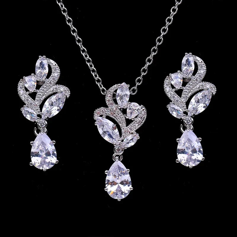 LXOEN Marquise Cut Flower Zirconia Crystal Long Drop Earrings for Women Shiny Leaf CZ Stone Bridal Wedding Jewelry
