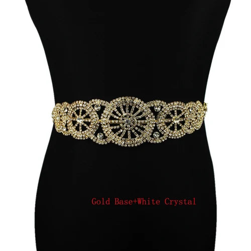 Handmade Silver Bridal Belt Rhinestone Waistband Applique for Evening Prom Dresses Wedding Decoration White Beige Sash Ribbon