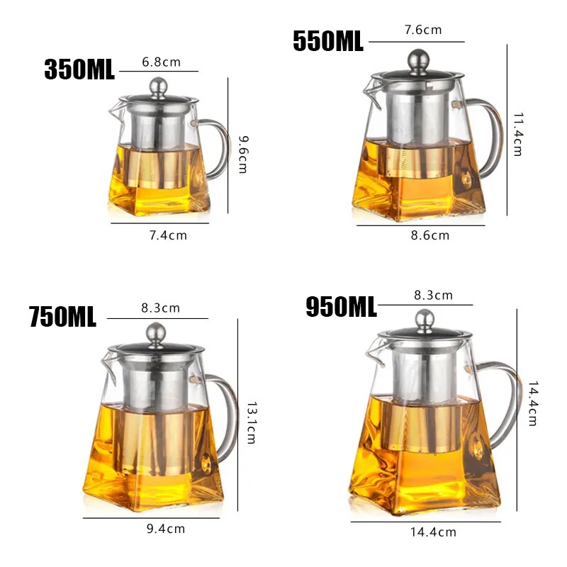 Heat Resistant Glass Teapot With Stainless Steel Tea Infuser Filter Flower Tea K