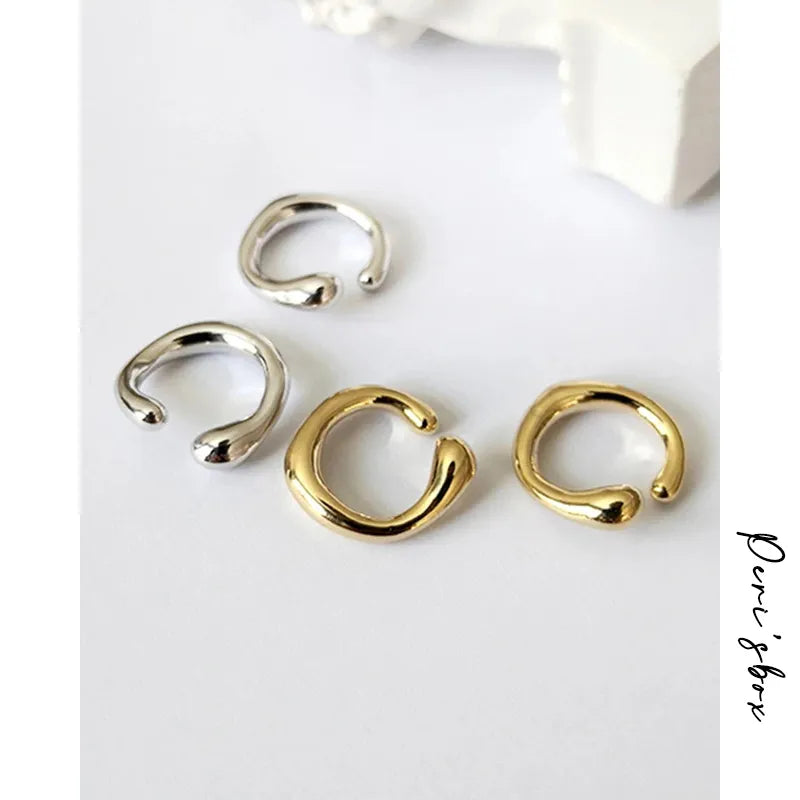 Peri'sBox Solid Gold Color Earrings Without Piercing Geometric Round Ear Cuff Minimalist Cartilage Earrings Women Simple Jewelry