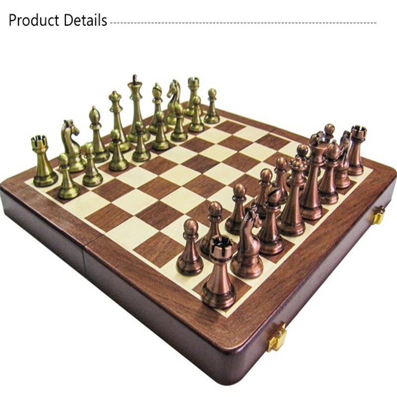 Classic Zinc Alloy Chess Pieces Wooden Chessboard Chess Game Set With King Height 6.7cm Outdoor Game High Quality Chess Yernea