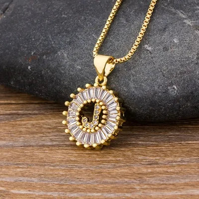 Nidin Women Girls Initial Letter Necklace 26 Letters Charm Family Name Pendant Copper Zircon Jewelry
