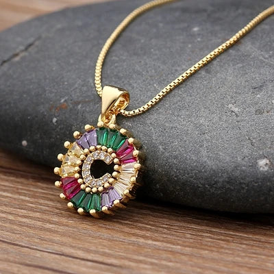 Gold Color Initial Multicolor CZ Necklace Charm Letter Necklace Name Jewelry for Women Accessories Girlfriend
