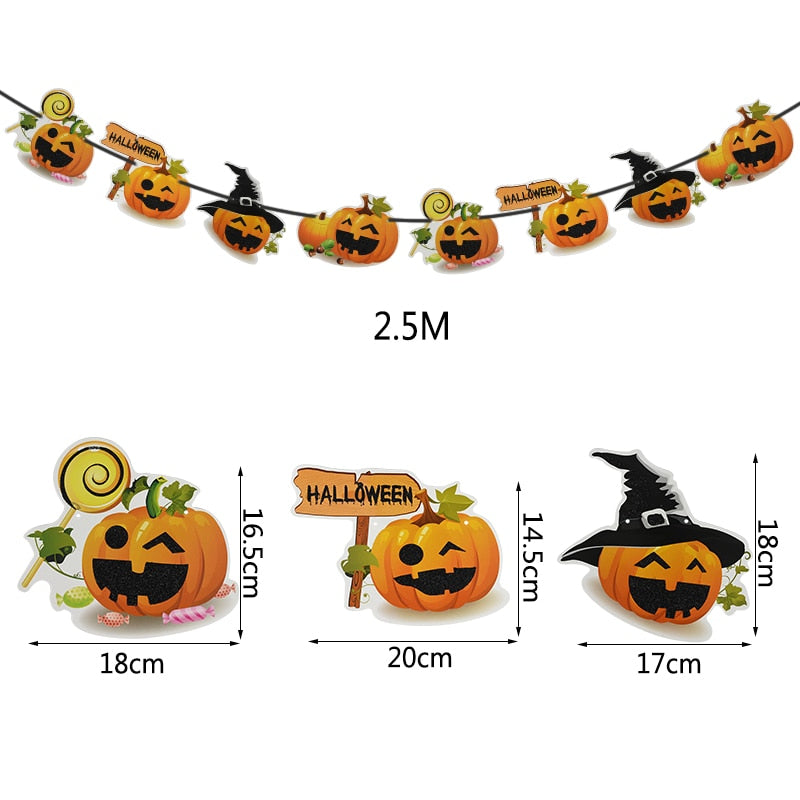 2023 Year Happy Halloween Banner Garland for Halloween Home Hanging Ornament Decorations Kids Child Favors Creative