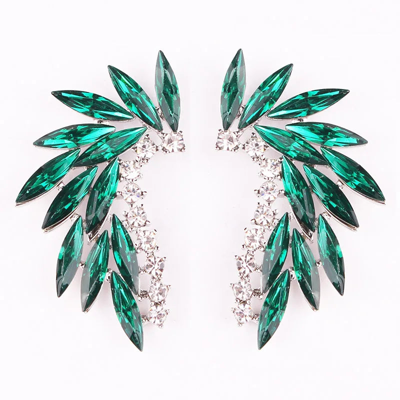 LUBOV Shining Rhinestone Wings Stud Earrings Acrylic Crystal Stone Women Piercing Earrings Trendy Wedding Jewelry Christmas