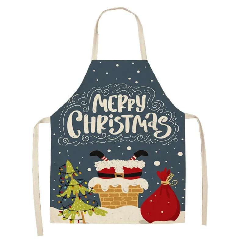 Linen Merry Christmas Apron Christmas Decorations for Home Kitchen Accessories Natal Navidad 2023 New Year Christmas