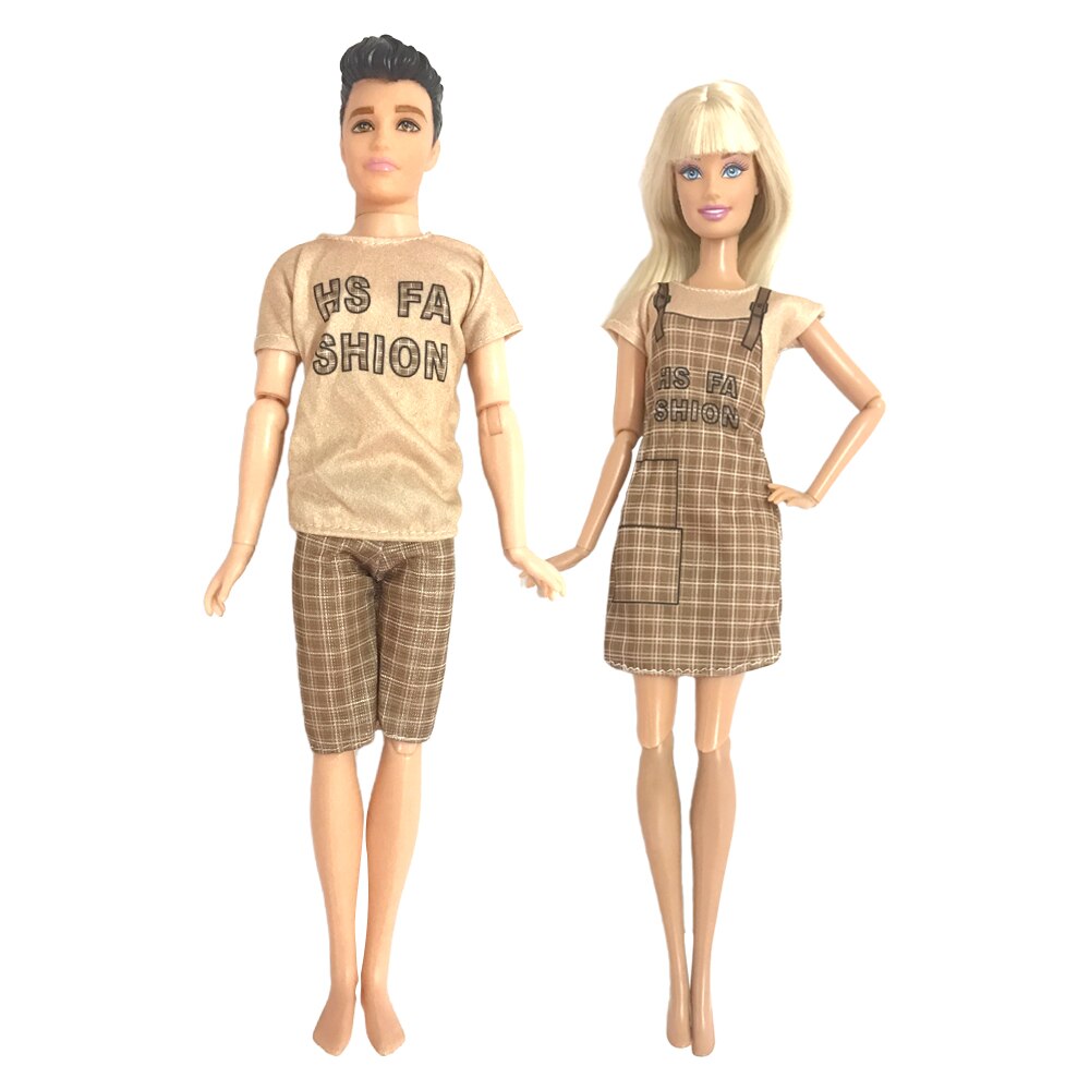 NK Mix 2 Pcs /Set Daily Wear Casual Couple Doll Dress for Barbie Doll Accessories Boy Girl Clothes Toy for Ken Doll 2GK JJ
