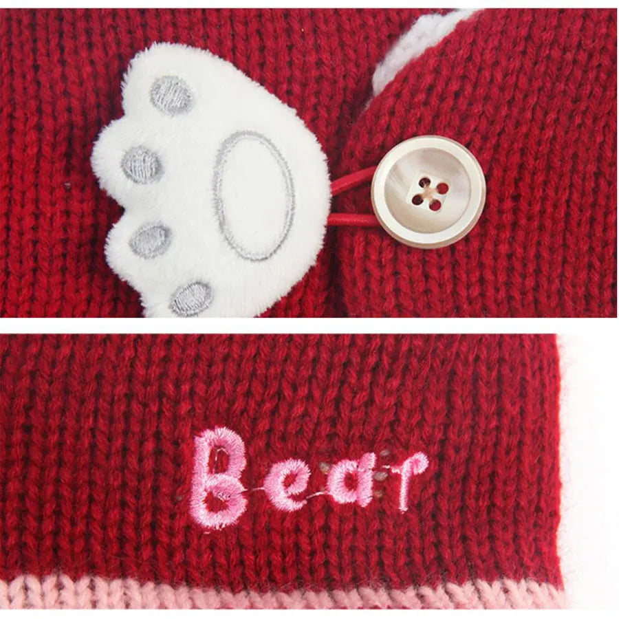 Unisex Kids Cartoon Bear Stripe Hats and Scarf Baby Cap Set Girl Boy Cap Scarf Set Child Winter Earmuffs Hat Scarf Warm Suit