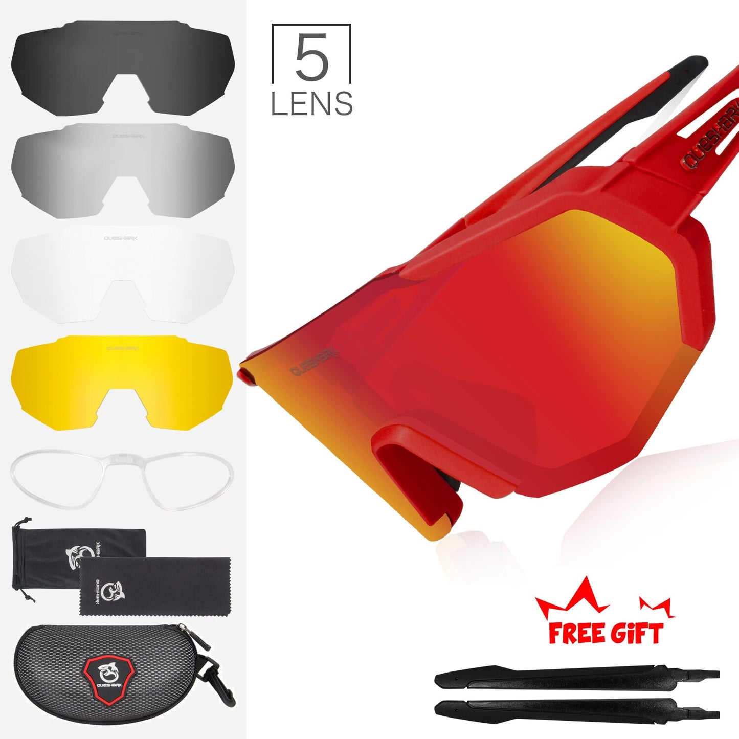 QUESHARK Women Men Polarized Cycling Sunglasses 5 Lens/Set Sports MTB Bicycle Eyewear Riding Road Bike Glasses Goggles QE42