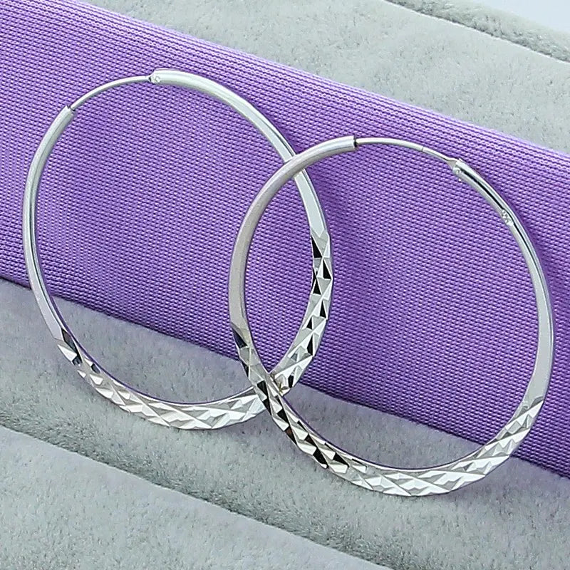New Trendy 925 Sterling Silver Simple 3.5cm/5cm Circle Round Hoop Earring for Woman Fine Jewelry