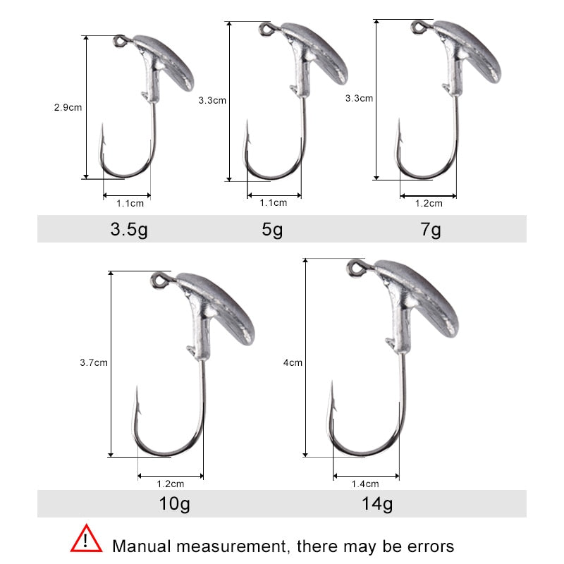 MEREDITH 10PCS Blood Slot Jig Head Tumbler Head Fishing Hook 3.5g 5g 7g 10g 14g for Soft Lure Carbon Steel
