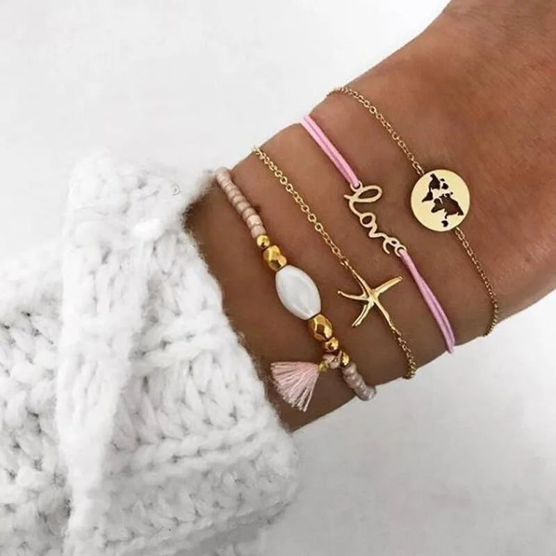 Boho Rope Bracelets & Bangles for Women Bohemian Beaded Charm Bracelet Femme Se Multilayer Jewelry Accessories Bijoux