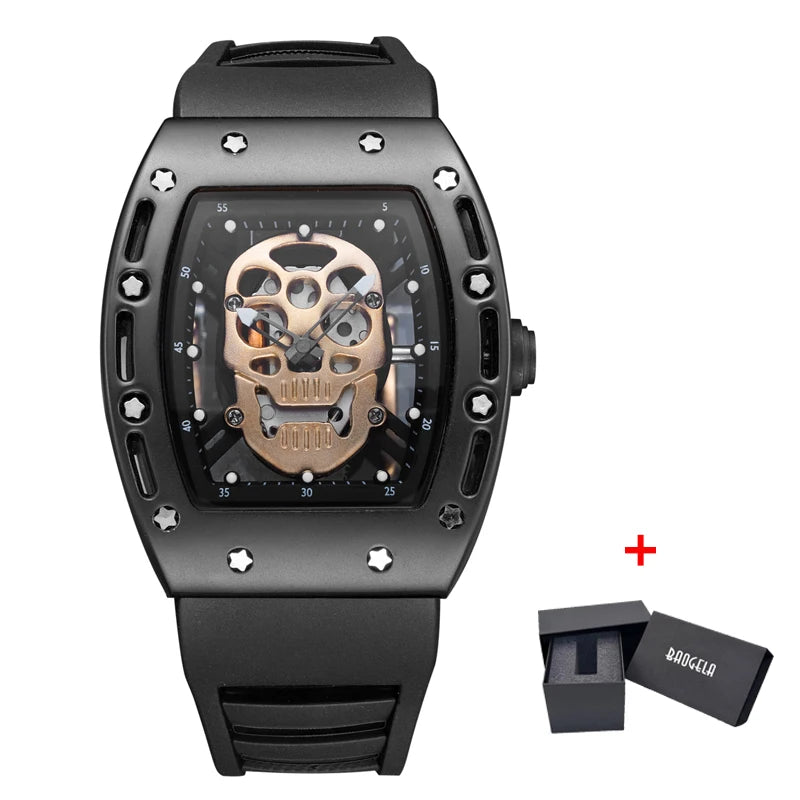 Baogela Pirate Skull Style Men Watch Silicone Luminous Quartz Watches Military Wateproof Skeleton Wristwatch for Man 1612