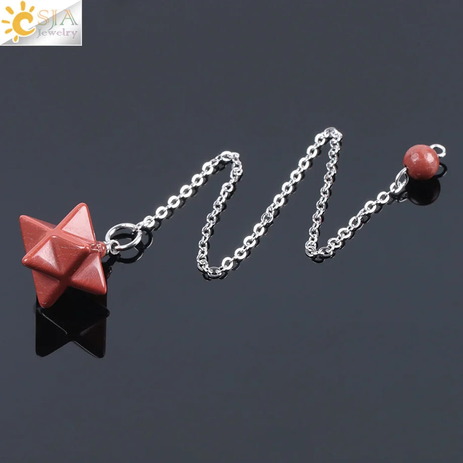 CSJA Natural Gem Stones Merkabah Pendulums for Dowsing Divination Wicca Chakra Reiki Pink Crystal Lapis Lazuli Onyx Pendant F055