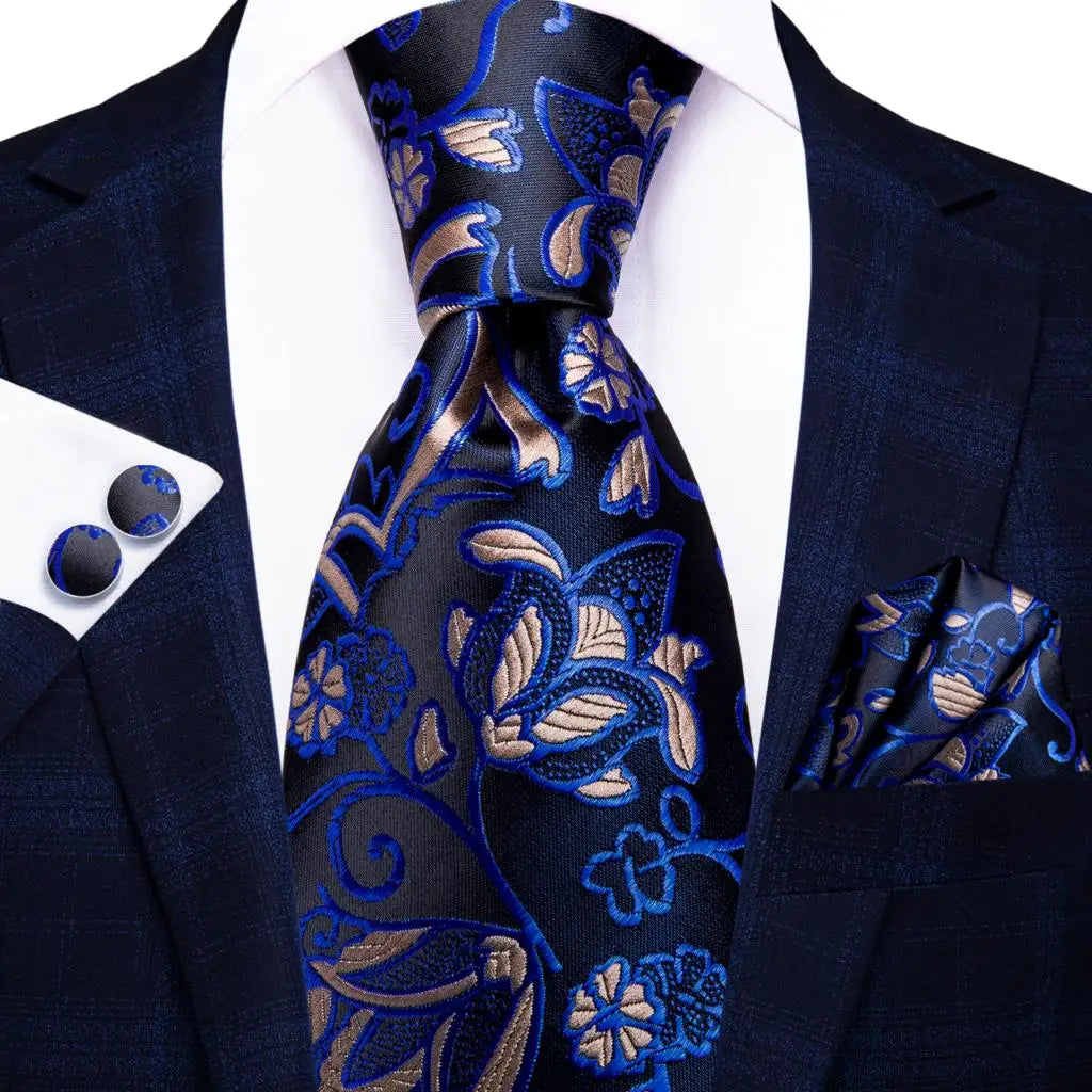 Business Tie for Men Silk Blue Tie Dots Necktie Set Plaid Cufflinks for Wedding Business Tie 150cm Hi-Tie SN-3529