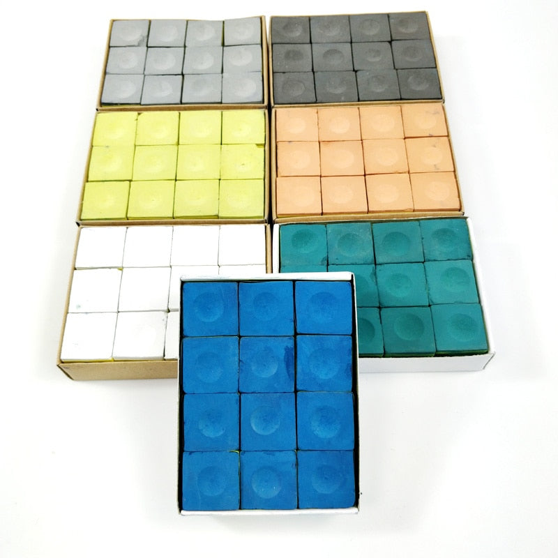 12pcs/Lot Billiards Pool Chalks Green/Black/White/Yellow/Orange/Blue/Red/Grey Colorful Snooker Chalks Billiard Accessories