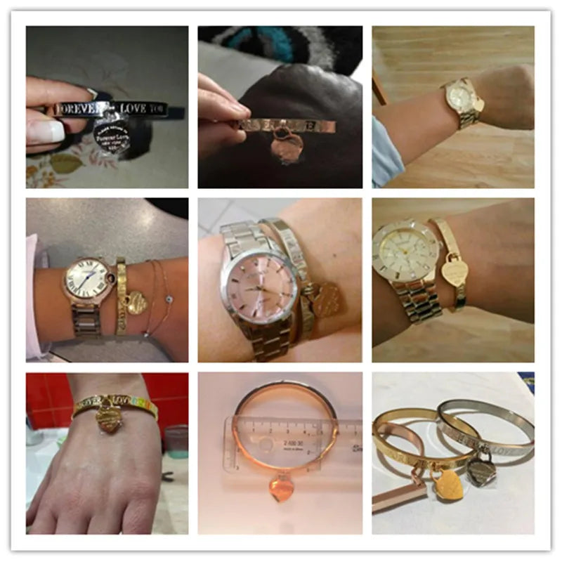 Trendy Lover Cuff Bracelets Bangles for Woman Rose Gold Color Stainless Steel Bracelet With Heart Pendant Luxury Jewelry