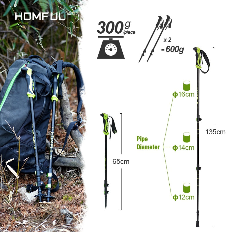 Homful/Hitorhike for Nordic Walking Sticks Camping Hiking Ultralight Adjustable Telescopic Alpenstock Trekking Poles Climbing