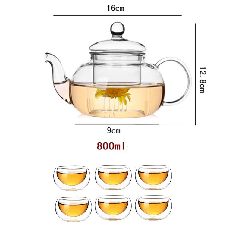 High Quality Heat Resistant Glass Tea Pot,Practical Bottle Flower Tea Cup Glass Teapot With Infuser Tea Leaf Herbal Coffee