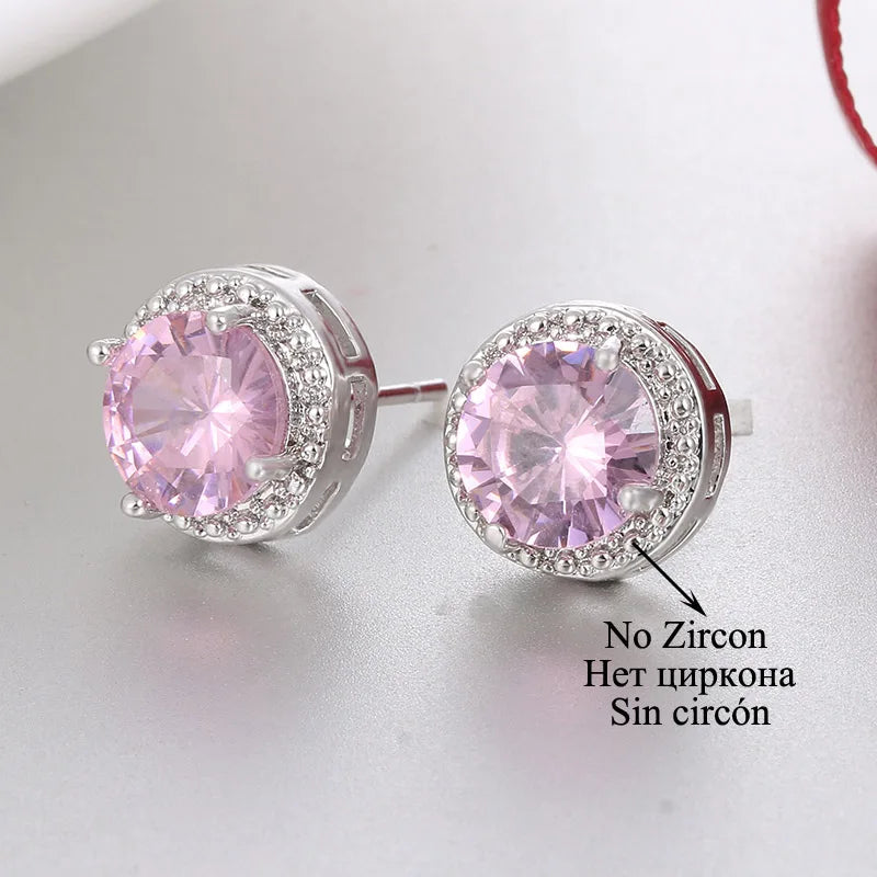 Classic Green AAA Cubic Zirconia Stud Earrings Round Crystal Girl Ear Studs for Women Multicolor Jewelry Brincos AE176