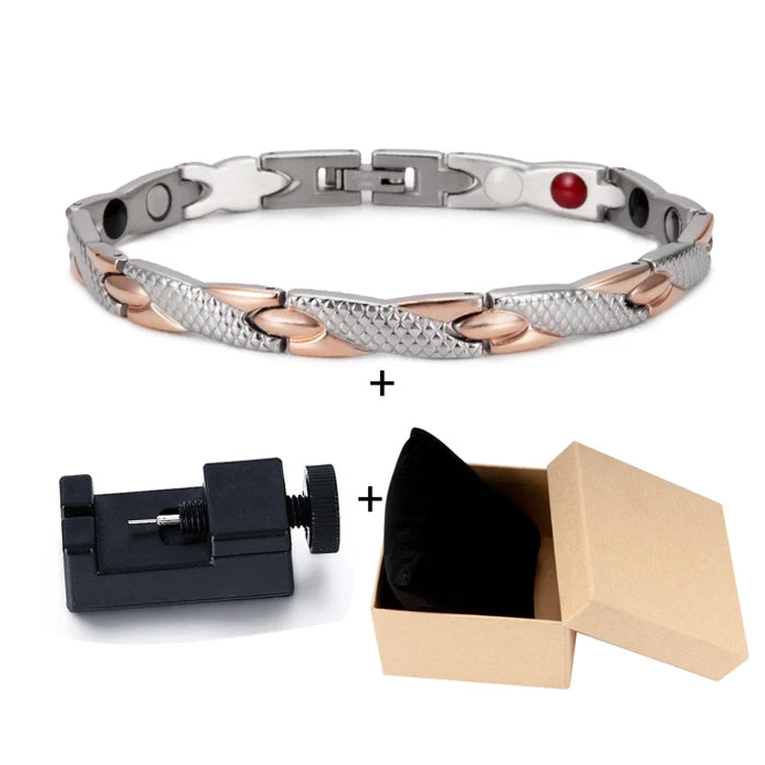 Vinterly Health Energy Bracelet Male Cross Stainless Steel Magnetic Bracelet Men Gold-Color Chain Link Bracelet for Men Jewelry