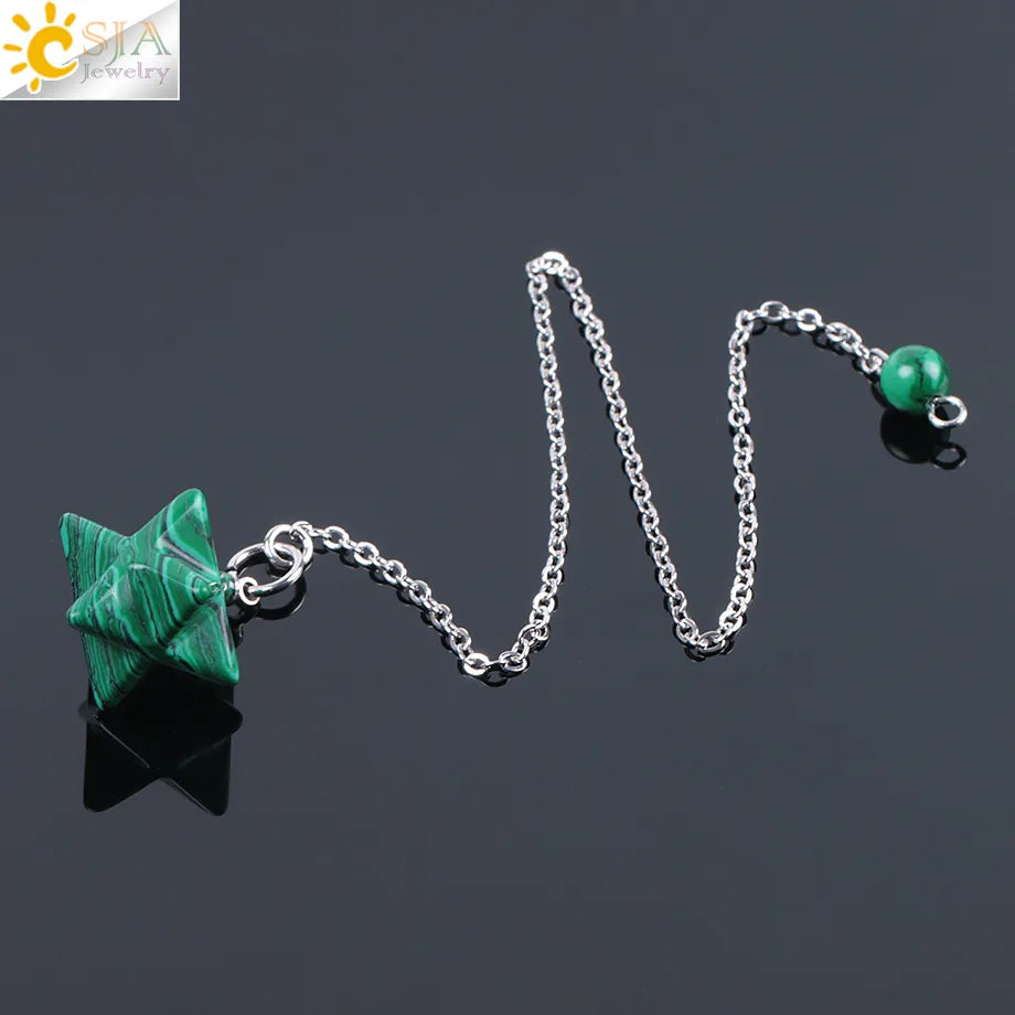 CSJA Natural Gem Stones Merkabah Pendulums for Dowsing Divination Wicca Chakra Reiki Pink Crystal Lapis Lazuli Onyx Pendant F055