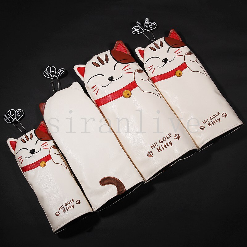 Money Cat PU Leather Golf Headcovers Head Covers Driver FW UT Utility With Number Tag