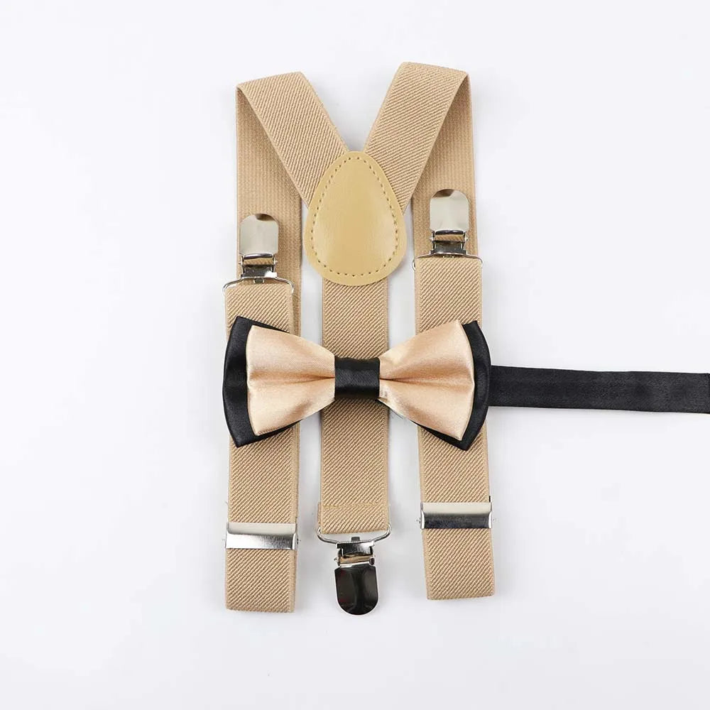 Solid Color Children Belt Bowtie Set Baby Boys Suspenders Polyester Y-Back Braces Two Colors Bow Tie Adjustable Elastic Kids