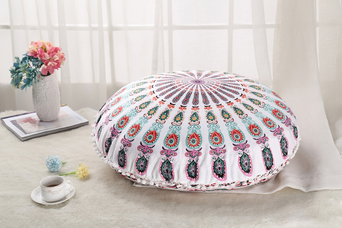 Colorful Mandala Floor Pillows Ottoman Round Bohemian Meditation Cushion Pillow Pouf48