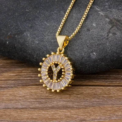 Nidin Women Girls Initial Letter Necklace 26 Letters Charm Family Name Pendant Copper Zircon Jewelry