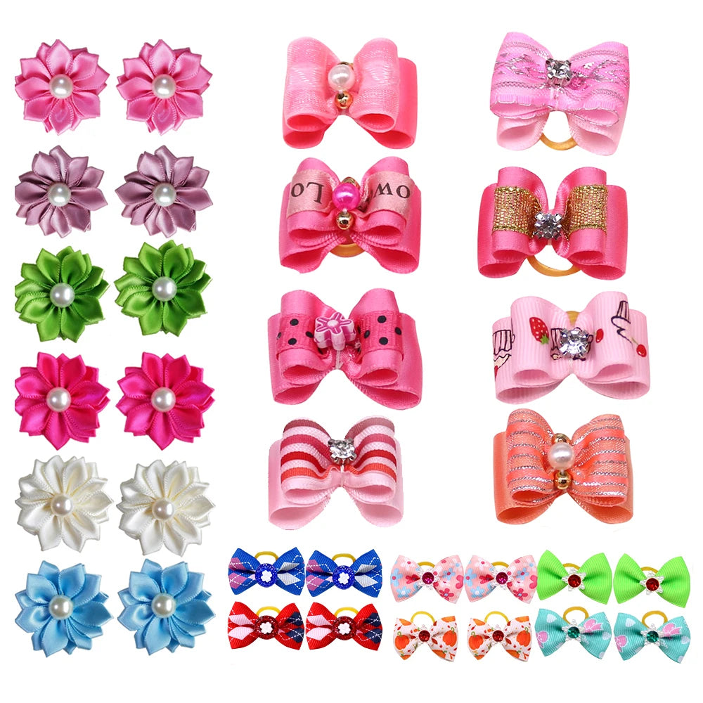 20PCS Pet Bows Dog Hair Bows for Puppy Yorkshirk Small Dogs Hair Accessories Grooming Bows Rubber Bands Dog Bows Pet Supplies