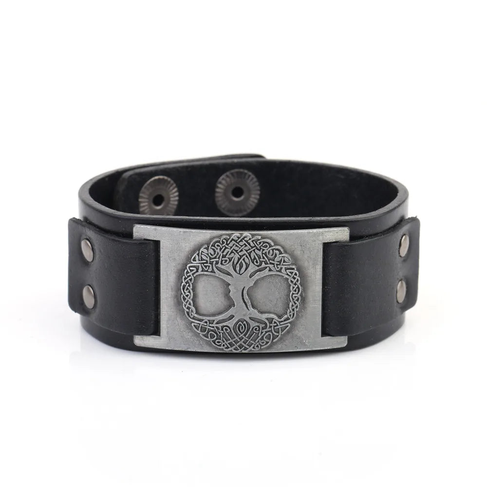 Skyrim Tree of Life Vintage Wrap Wicca Metal Leather Bracelet Amulet Adjustable Cuff Bracelet Vintage Jewelry Men