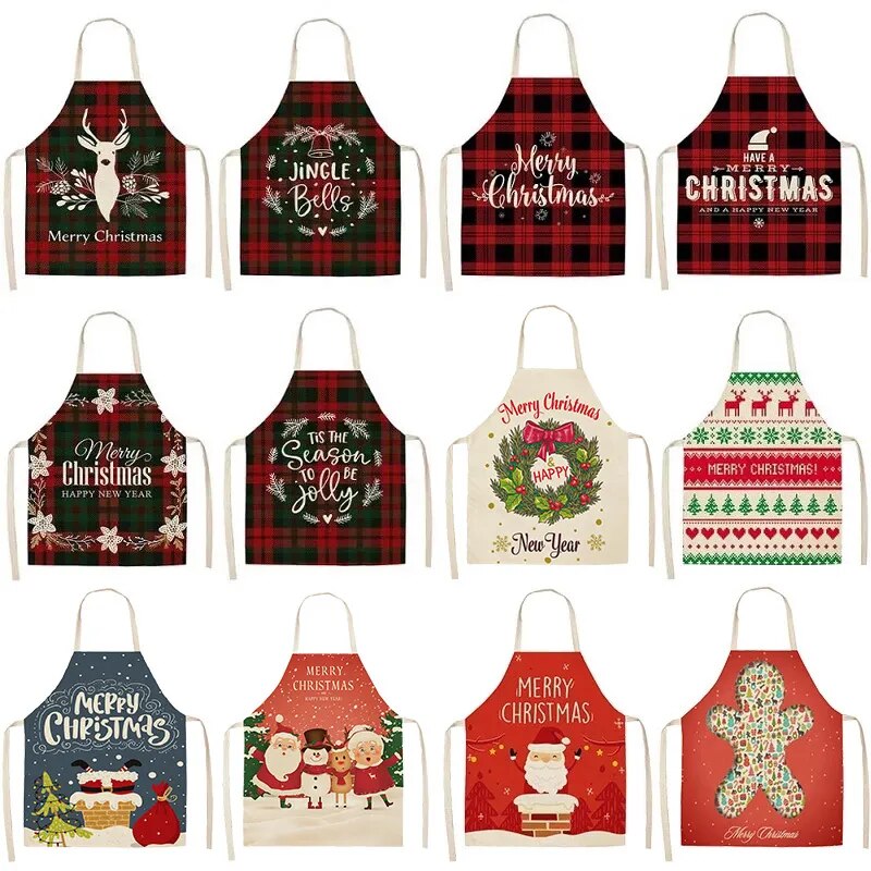 Linen Merry Christmas Apron Christmas Decorations for Home Kitchen Accessories Natal Navidad 2023 New Year Christmas