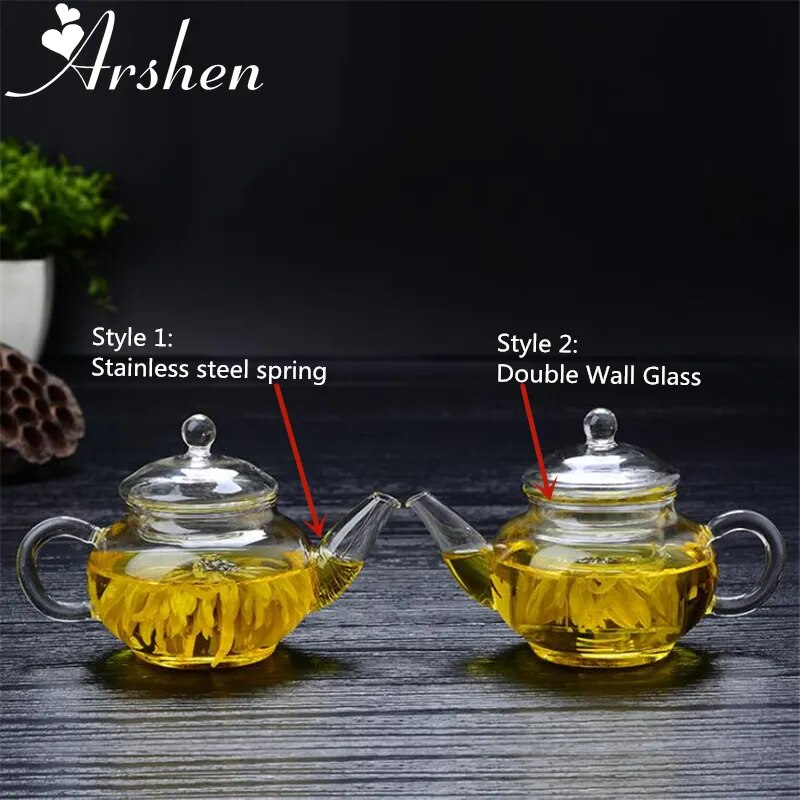 Arshen Newest 250ml Filterable Heat-Resistant Glass Teapot Double Wall or With S