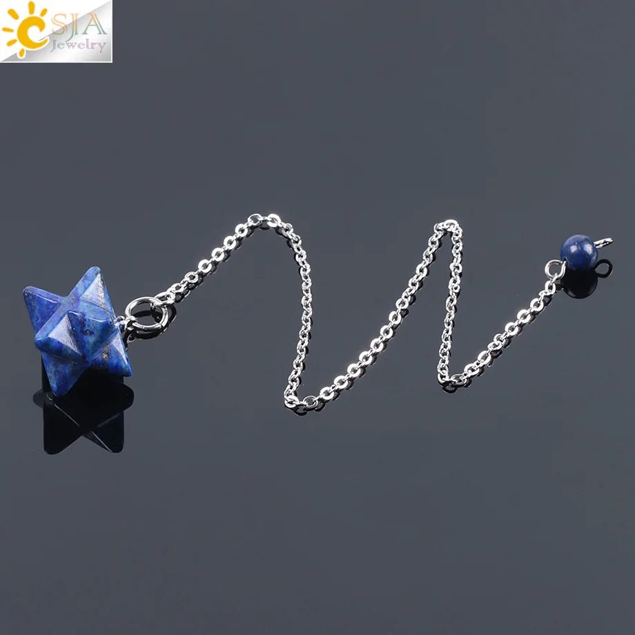 CSJA Natural Gem Stones Merkabah Pendulums for Dowsing Divination Wicca Chakra Reiki Pink Crystal Lapis Lazuli Onyx Pendant F055