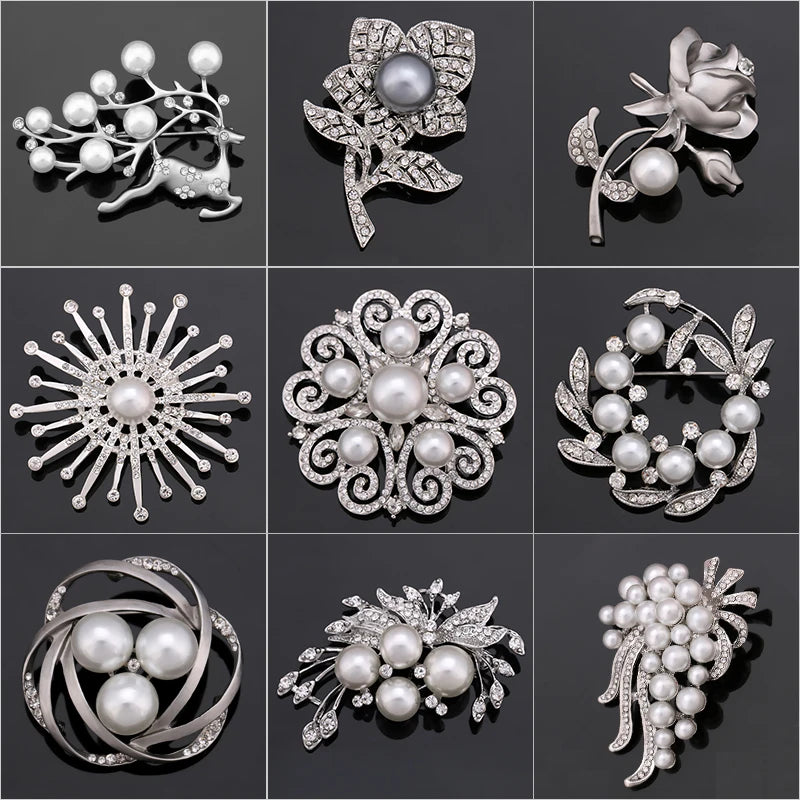 Factory Directly Crystal Diamante and Imitation Pearls Flower Jewelry Brooch Pins DIY Wedding Bouquets Брошь Декор