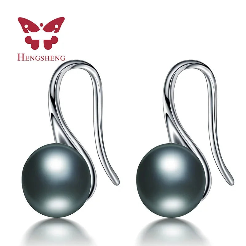 HENGSHENG Trendy Jewelry Earrings 8-9mm Black 100% Nature Freshwater Pearl Earring for Women 925 Silver Earrings