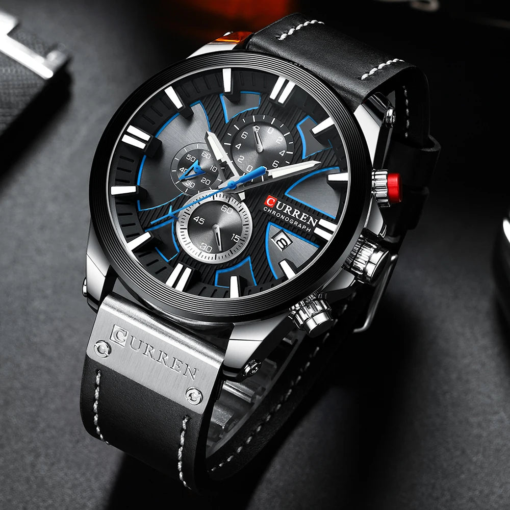 CURREN Watch Chronograph Sport Mens Watches Quartz Clock Leather Male Wristwatch Relogio Masculino for Men