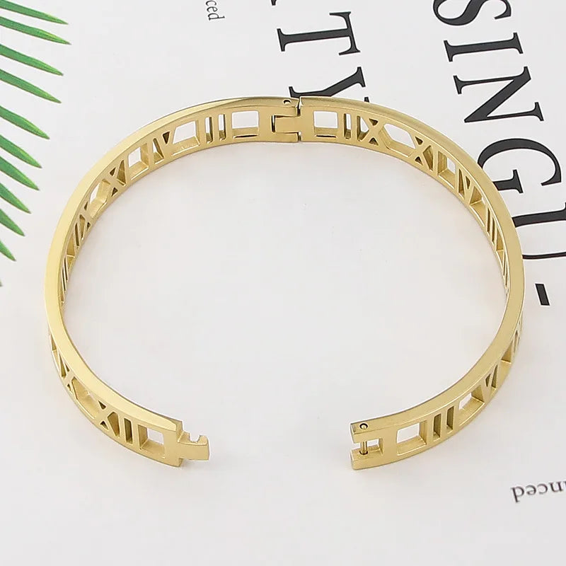 Delicate Hollow Roman Numeral Bracelets & Bangles Titanium Steel Bangle Fine Jewelry for Women Vacuum Plating Bangle