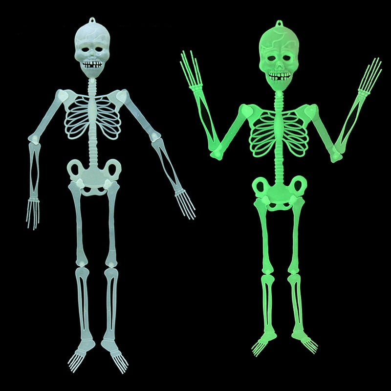 Scary Halloween Props Luminous Hanging Skeleton Halloween Party Home Outdoor Yard Garden Decoration Movable Glow Fake Skull