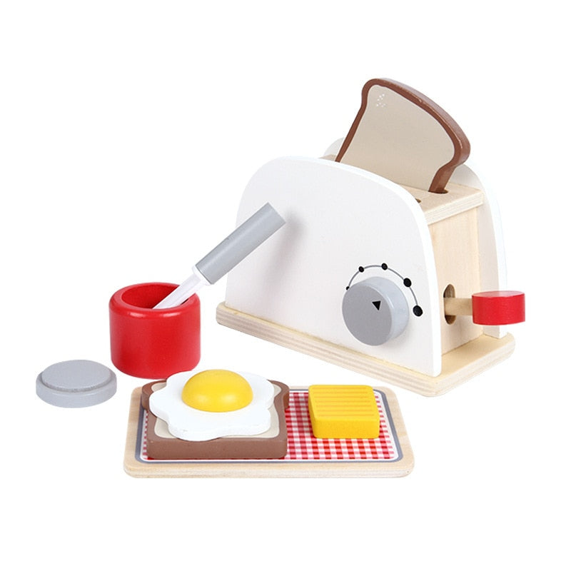 Wooden Kitchen Pretend Play Toy Simulation Wooden Coffee Machine Toaster Machine Food Mixer Baby Early Learning Educational Toys