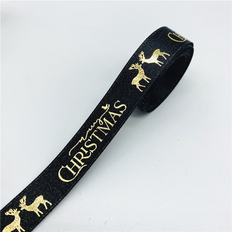 5yards/Lot 15mm Printing Christmas Ribbon Gold Powder Polyester Ribbon for Handm