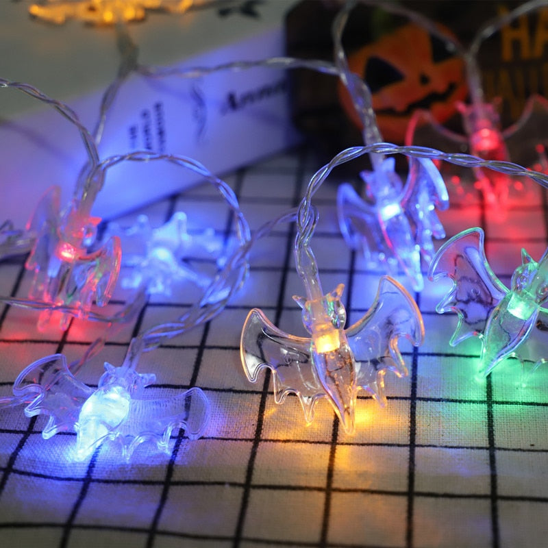 10LED Halloween Pumpkin Spider Bat Skull String Lights Lamp DIY Hanging Horror Halloween Decoration for Home Party Supplies