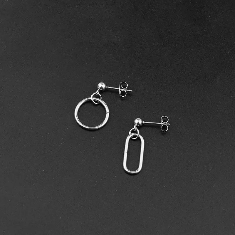 Men Punk Earrings Feather Tassel Long Chain Pendant Stainless Steel Stud Earring Trend Rock Hipster Ear Clip