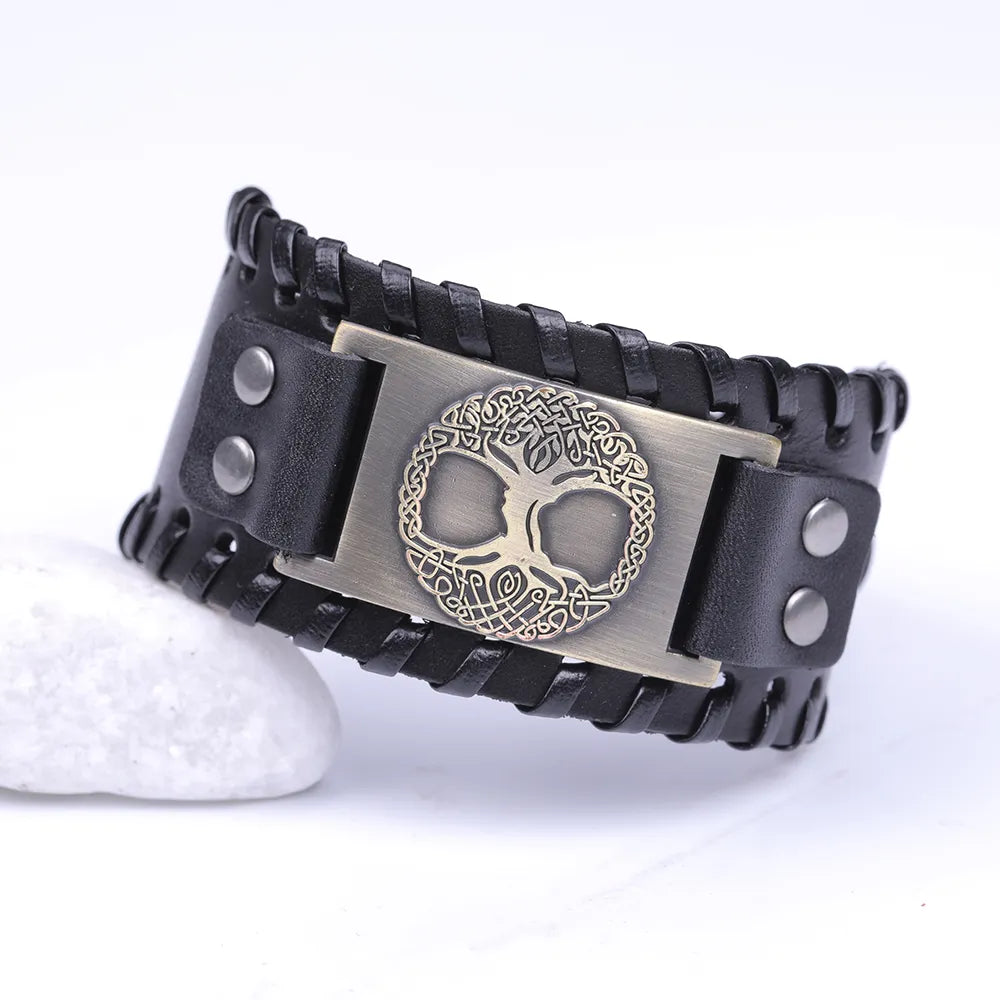 Skyrim Tree of Life Vintage Wrap Wicca Metal Leather Bracelet Amulet Adjustable Cuff Bracelet Vintage Jewelry Men